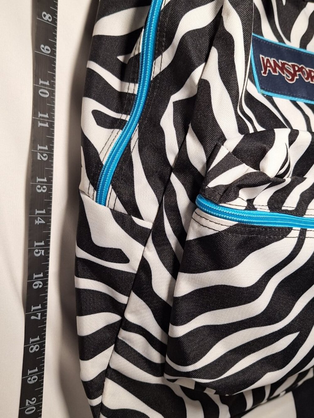 Jansport Backpack Zebra Black White w/Blue - Picture 4 of 10